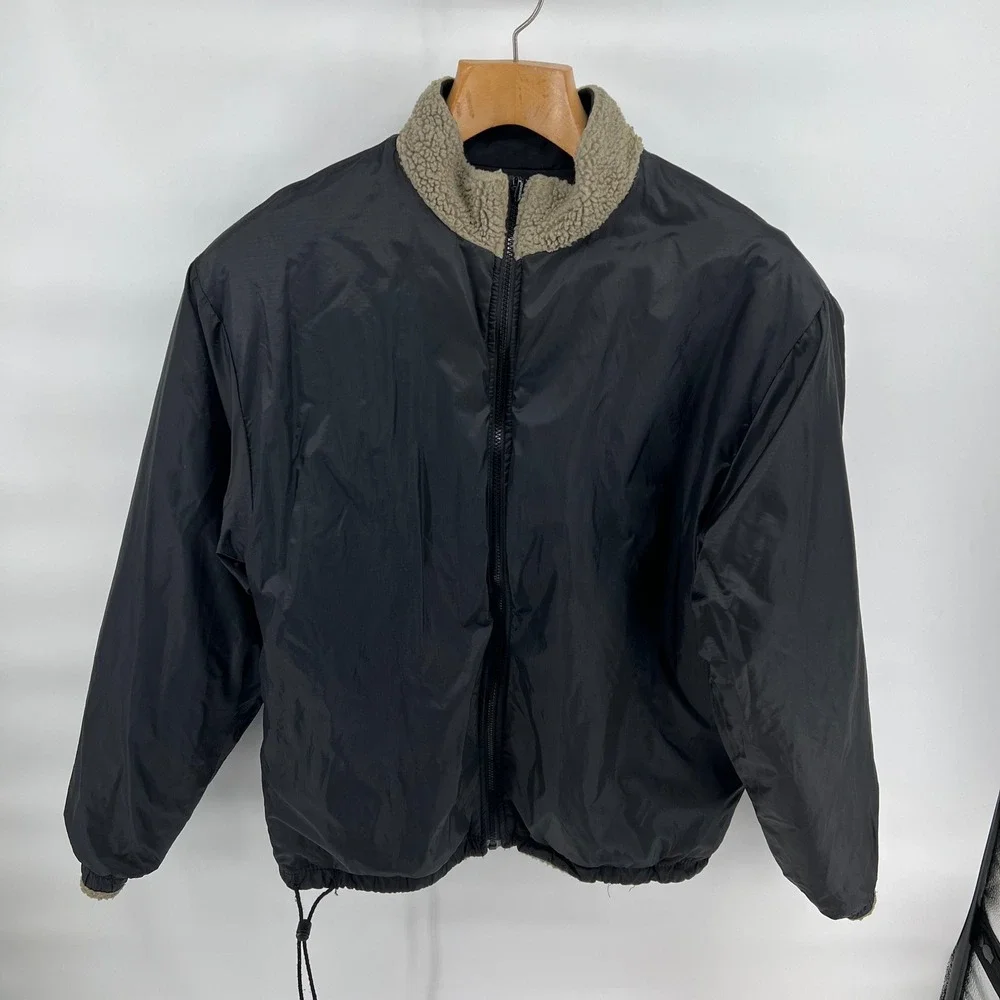 GAP Reversible Sherpa Fleece Jacket Men's L Tan Black Nylon Full Zip Outdoor Y2K
